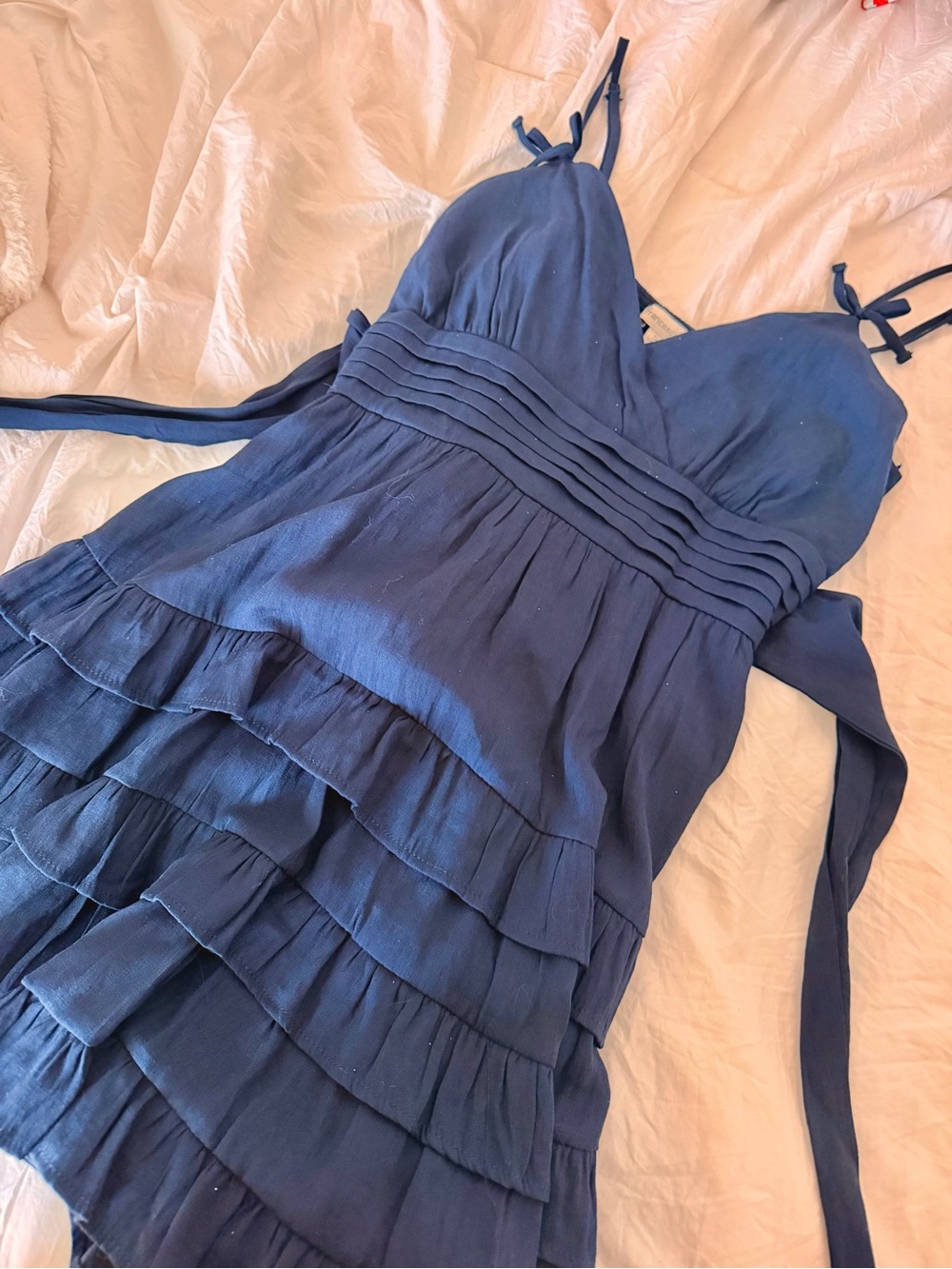 Francesca's Collections Navy Blue Tiered Ruffle Mini Dress
